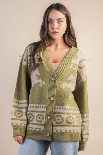 Oversized Western Cadigan: OLIVE