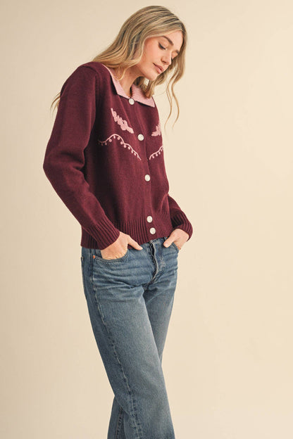 &Merci Sweater Cardigan Chocolate/Pink