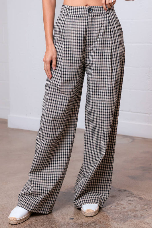 PLEATED STRAIGHT GINGHAM PANTS