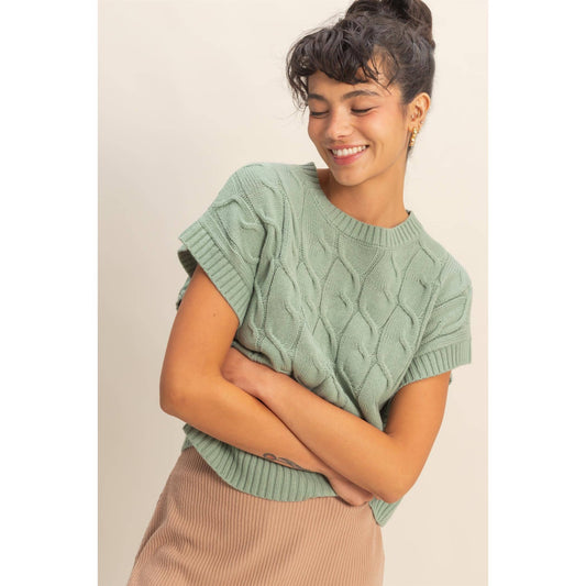 Cable Knit Sweater Vest (Sage)
