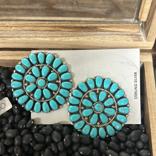 Navajo Turquoise Cluster Sterling Silver earrings