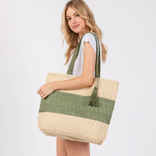 Straw Tote Bag Olive