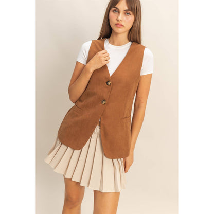 V-Neck Tailored Vest BROWN