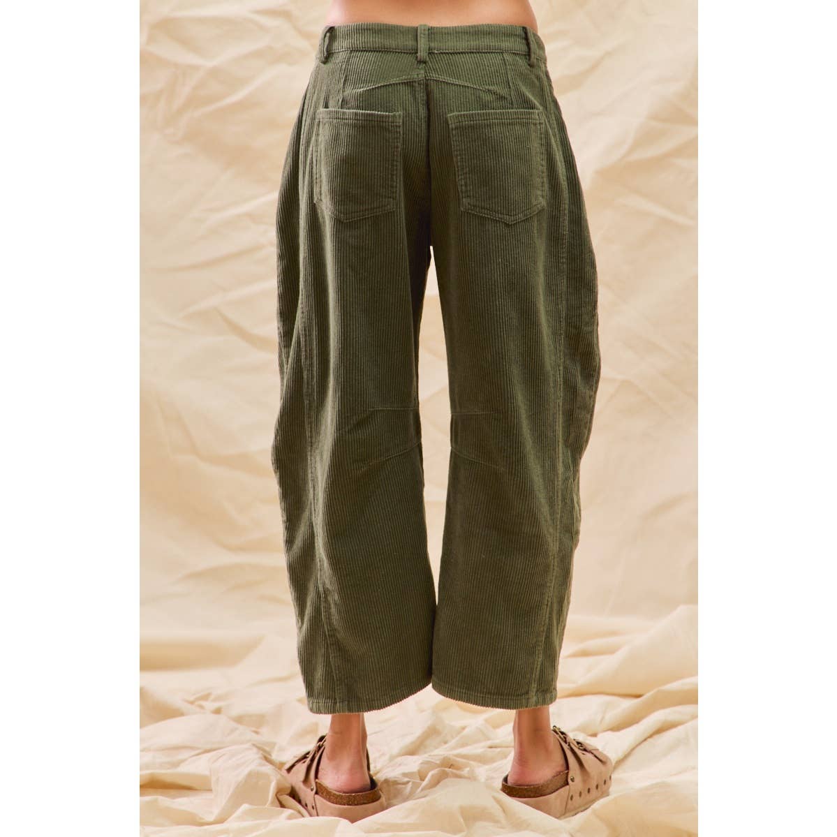 Mid Rise Corduroy Barrel Pants Olive
