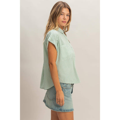 Button-Up Striped Shirt- Sage