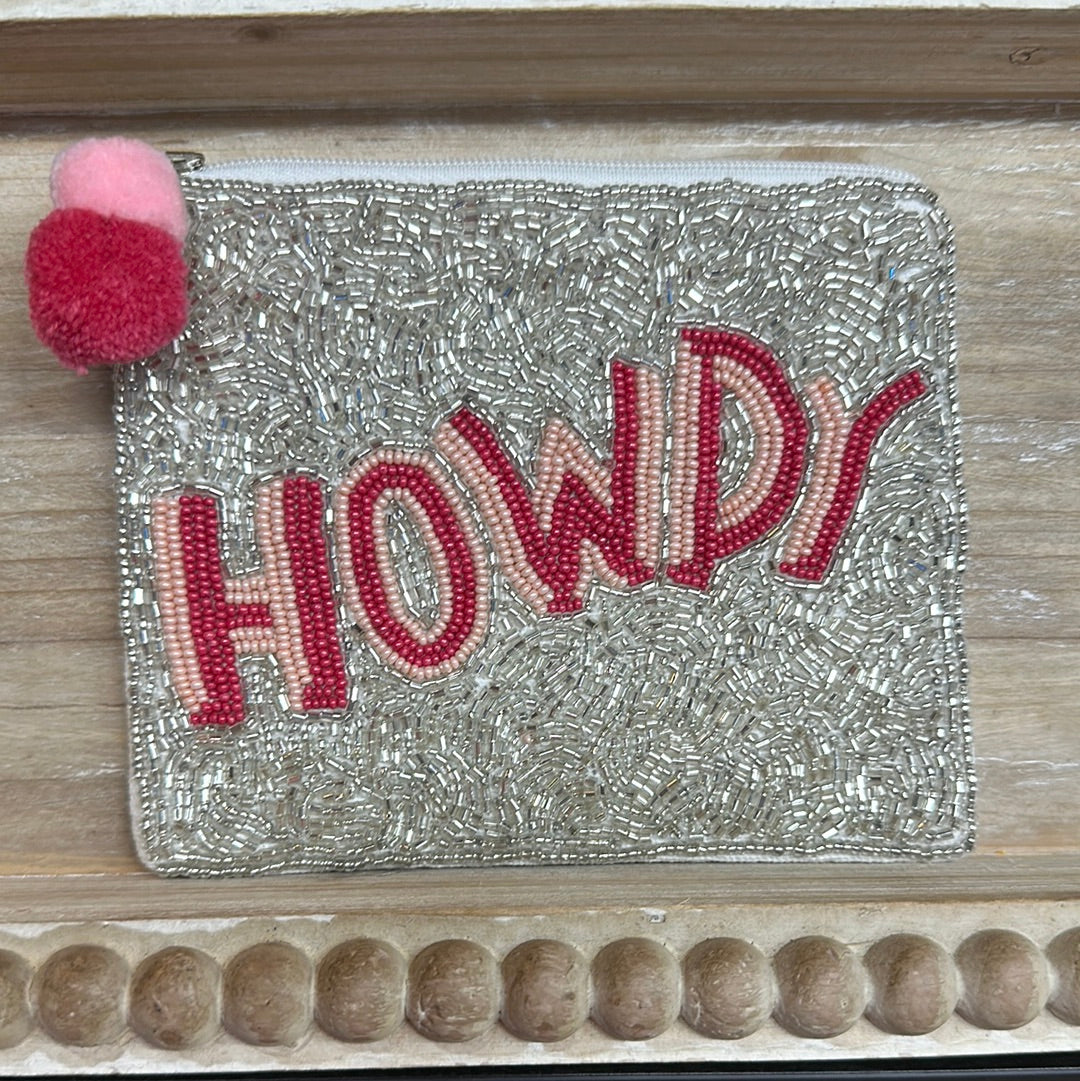 HOWDY (Pink) Beaded Coin purse