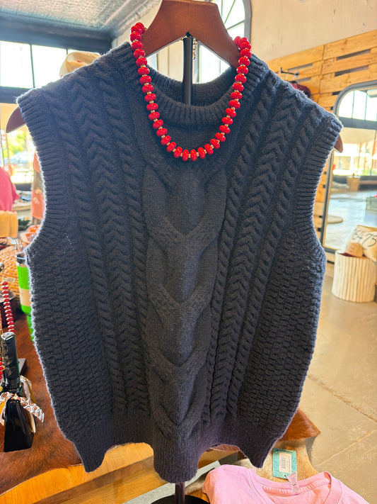 Cable Knit Sweater Vest (Blue)