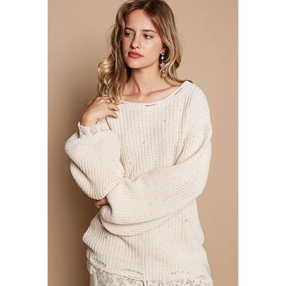 Distressed Pearl/Back Cross Sweater