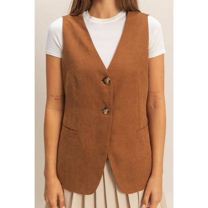V-Neck Tailored Vest BROWN