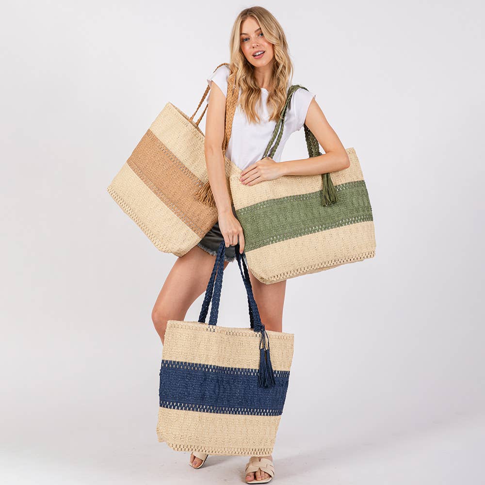 Straw Tote Bag  Navy