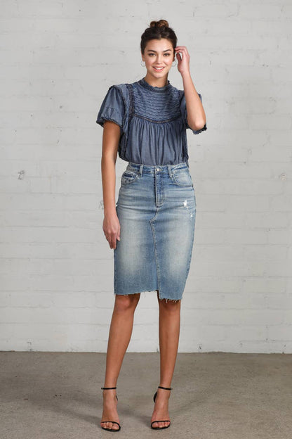 HR Distressed Knee Length Skirt