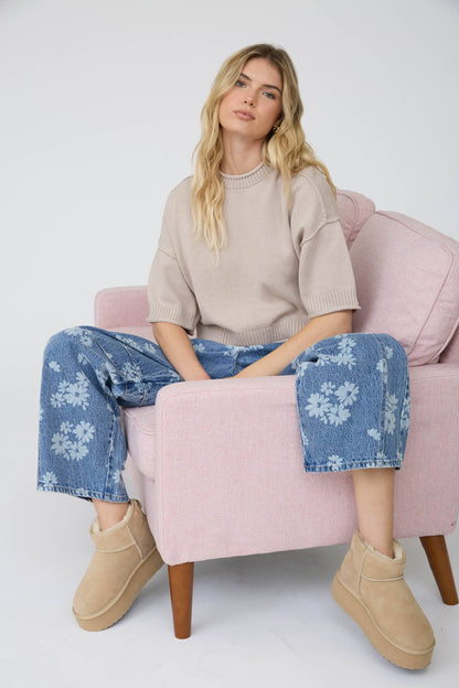 Drop Shoulder Knit Top (Steel)