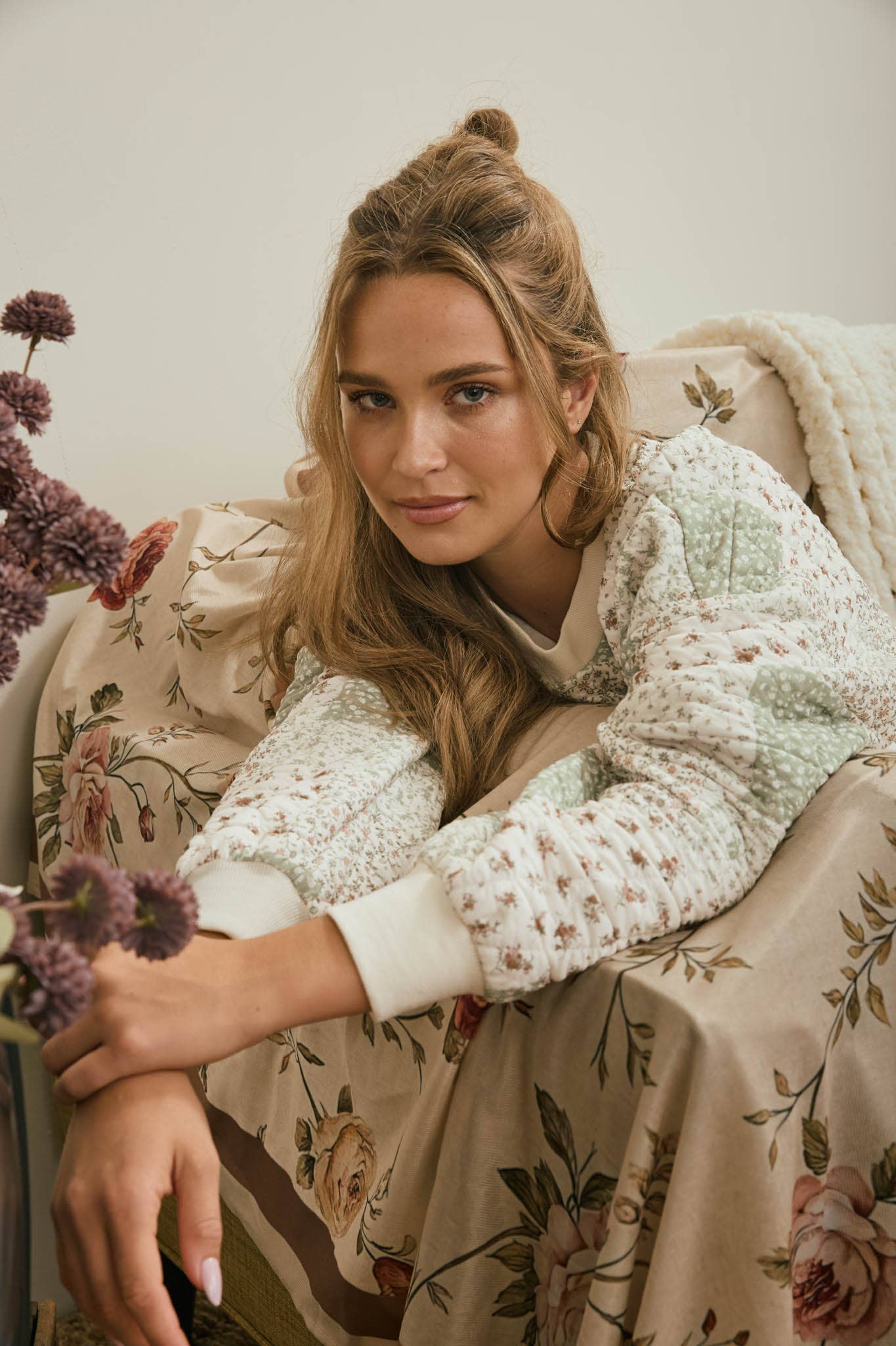 Quilted Floral Sweater- Olive