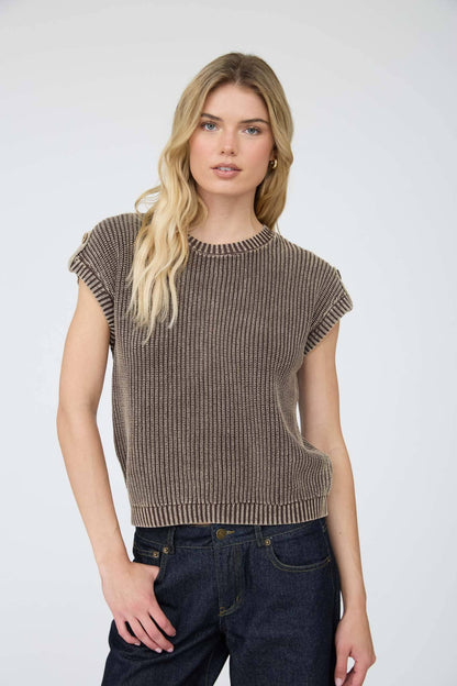Acid Washed Back Button Knit