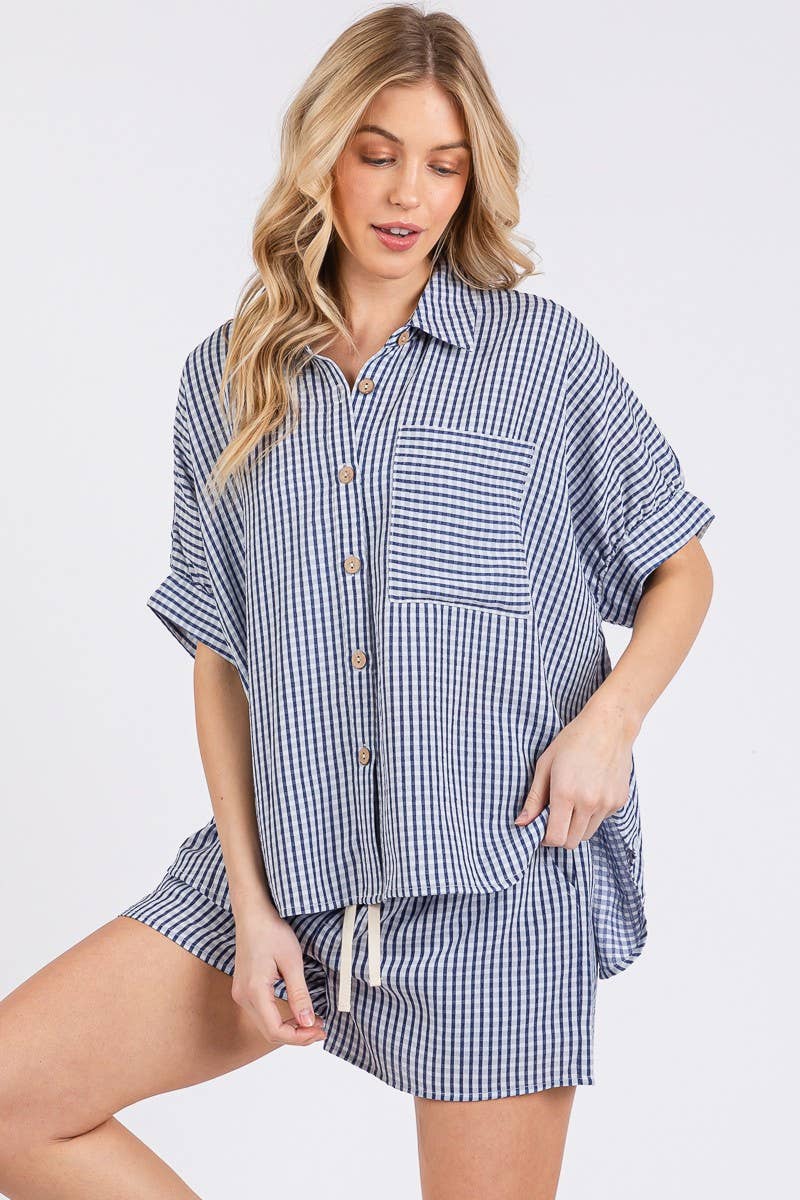 CHECKER BUTTON DOWN TOP & SHORTS SET PEACH