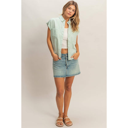 Button-Up Striped Shirt- Sage