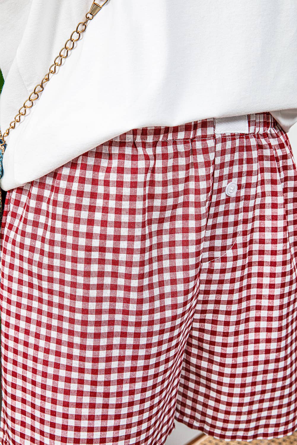 Plaid Printed High Waist Shorts/Red