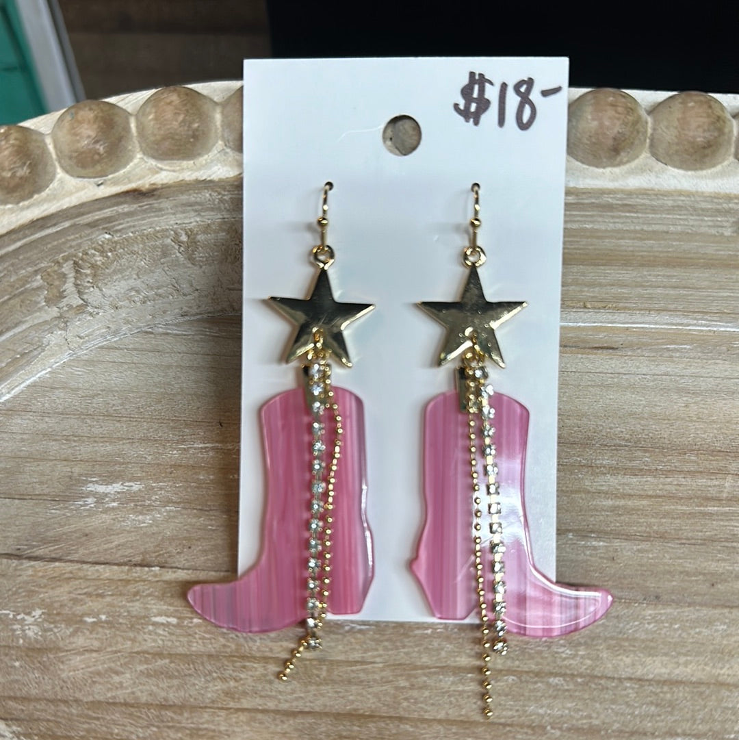 Pink Boots/Star earrings