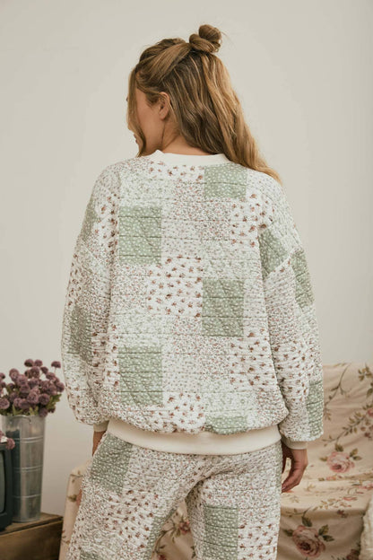 Quilted Floral Sweater- Olive