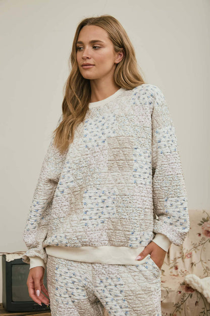 Quilted Floral Sweater- Olive