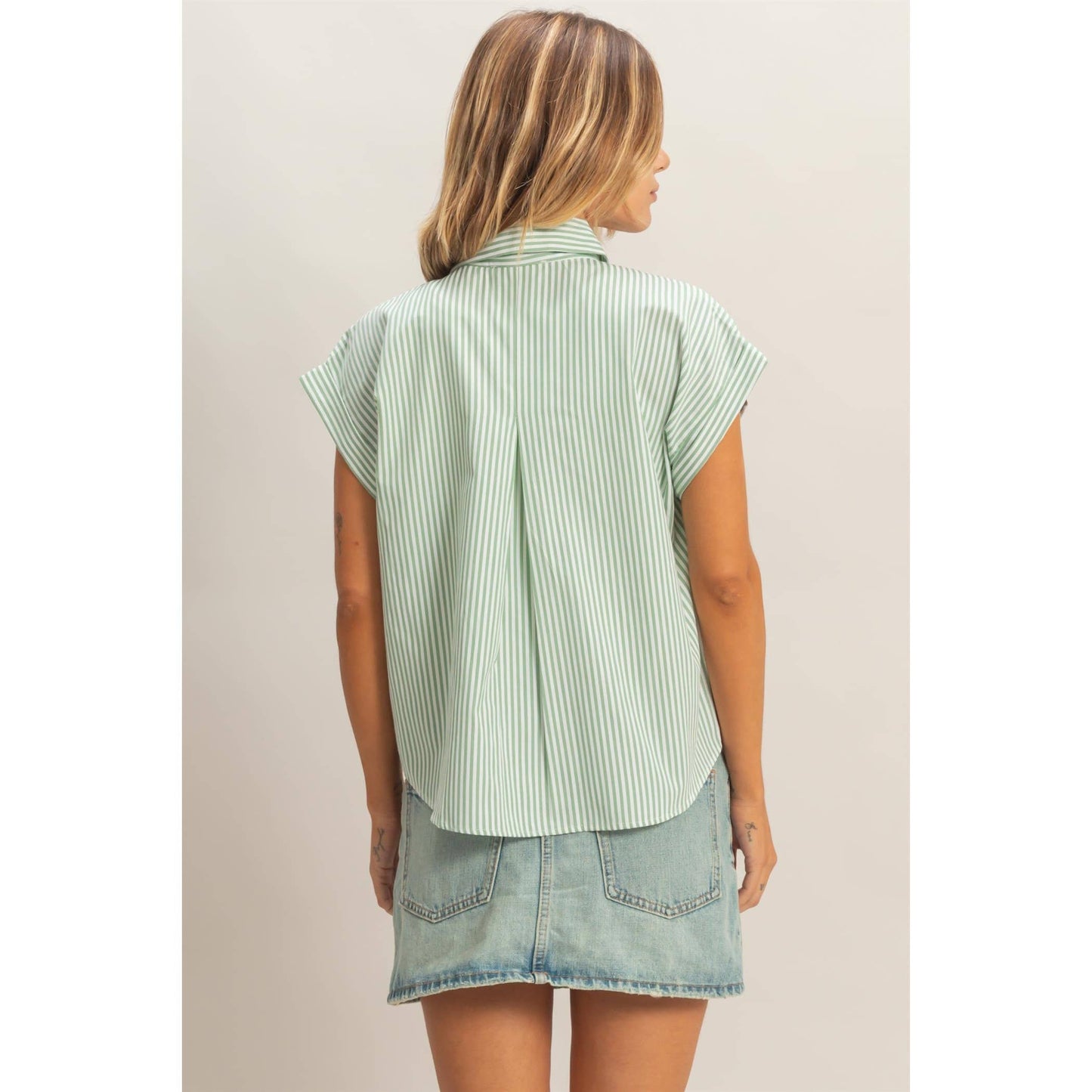 Button-Up Striped Shirt- Sage
