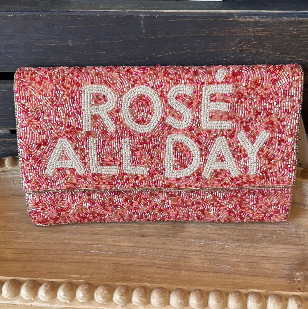 Rosé All Day Beaded Clutch