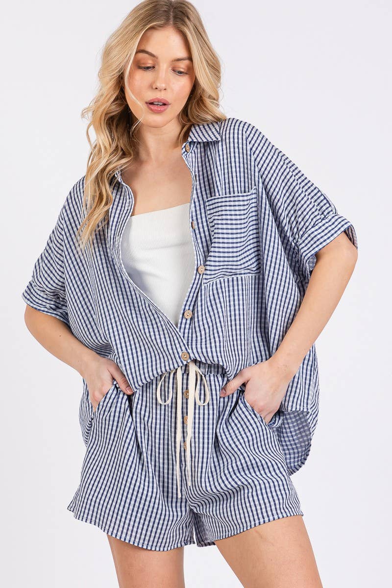 CHECKER BUTTON DOWN TOP & SHORTS SET PEACH