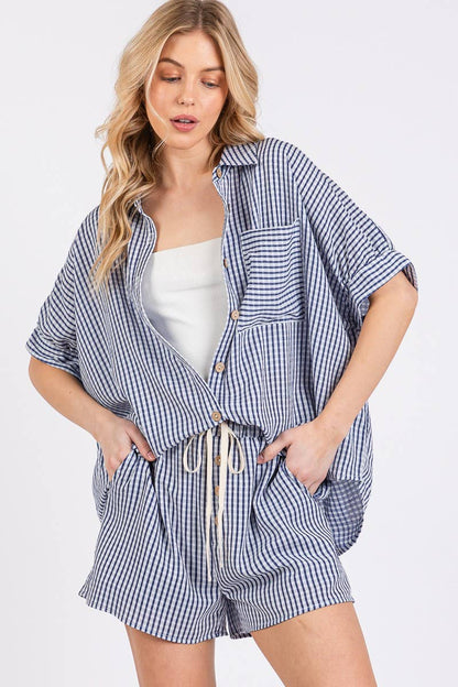 CHECKER BUTTON DOWN TOP & SHORTS SET PEACH