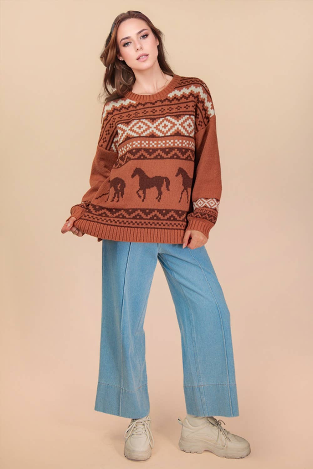 South West /Horse Oversized Knit Sweater