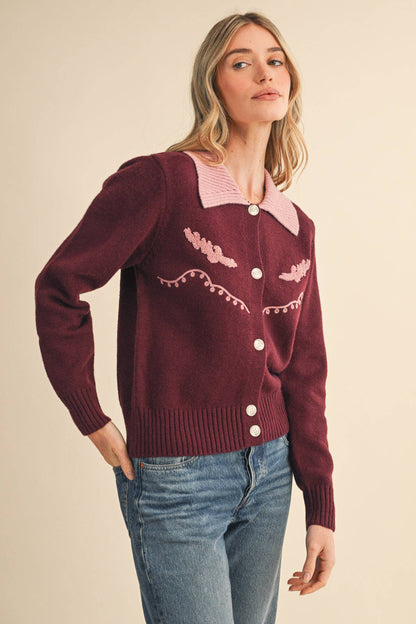 &Merci Sweater Cardigan Chocolate/Pink