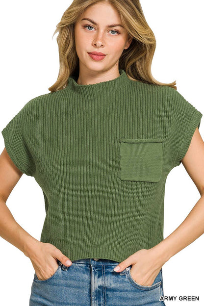 Mock Neck SS Sweater: Olive