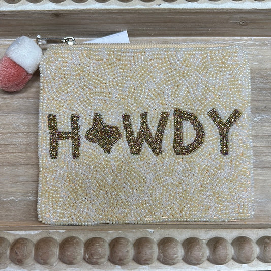 HOWDY (Texas Shape) Beaded Coin purse