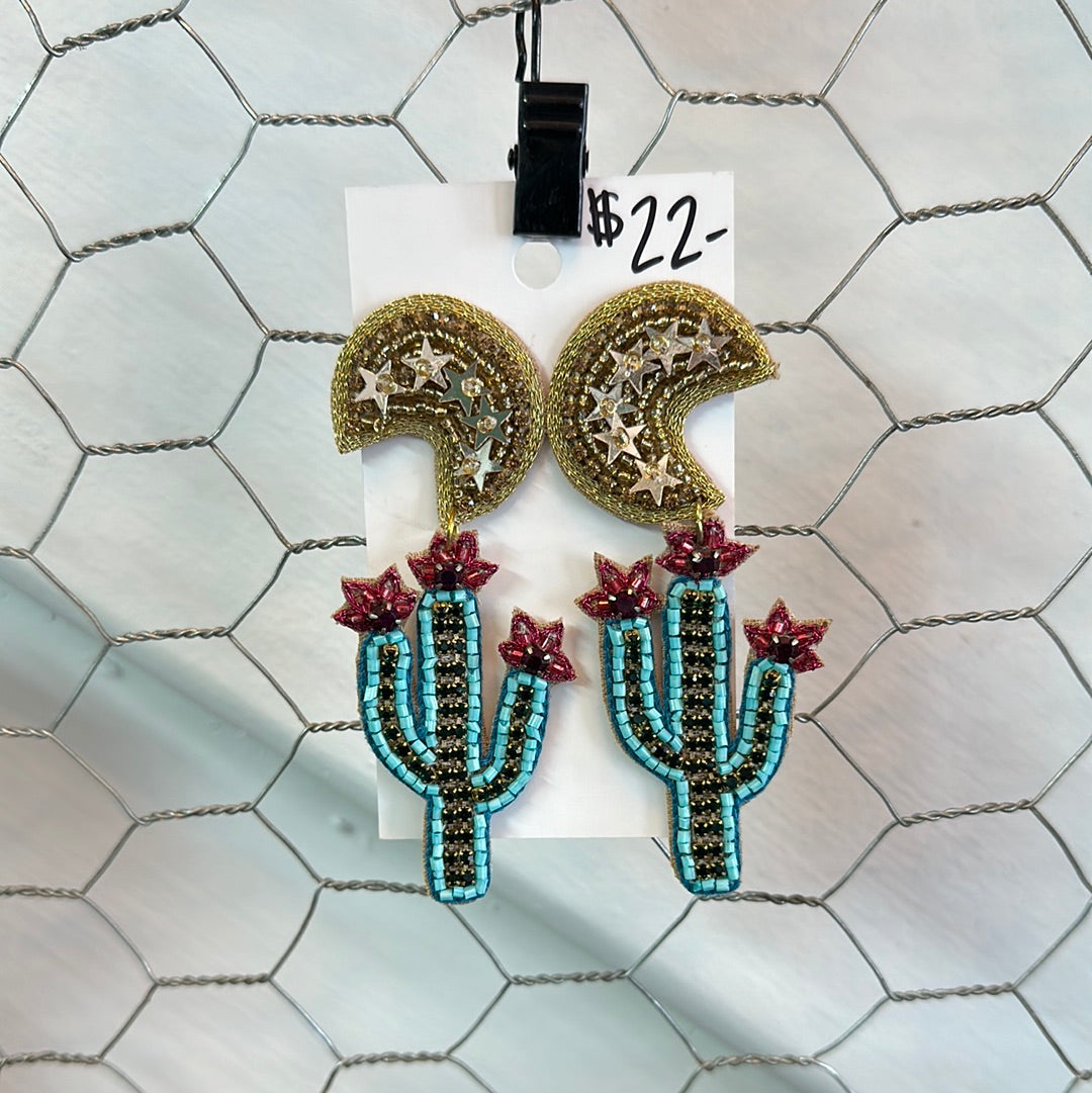 Beaded Cactus & Moon earrings