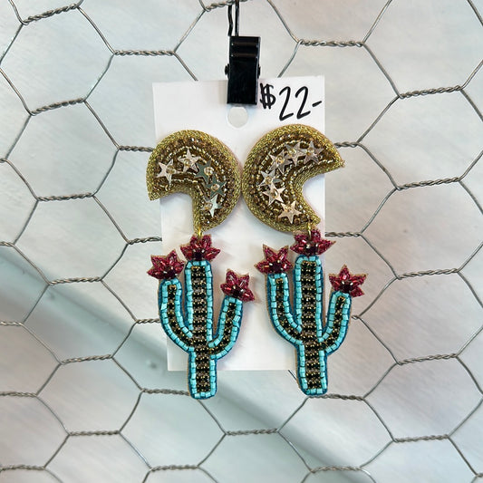 Beaded Cactus & Moon earrings