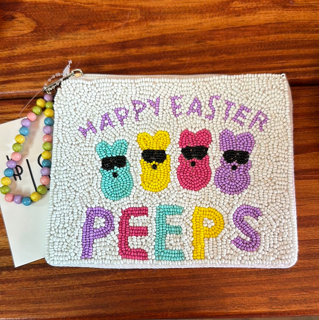 Beaded “Happy Easter peep” coin purse