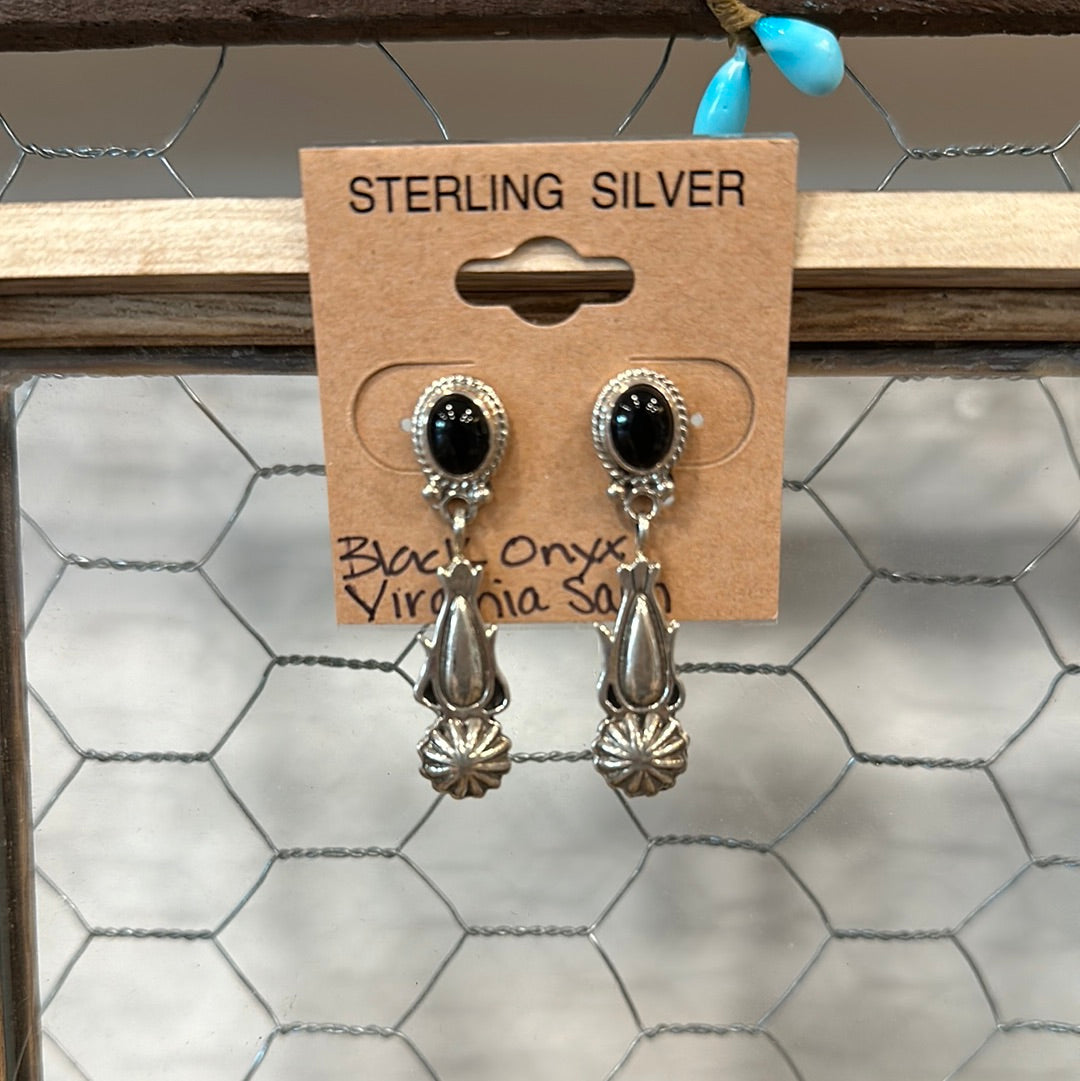 Sterling silver/Black onyx Concho earrings