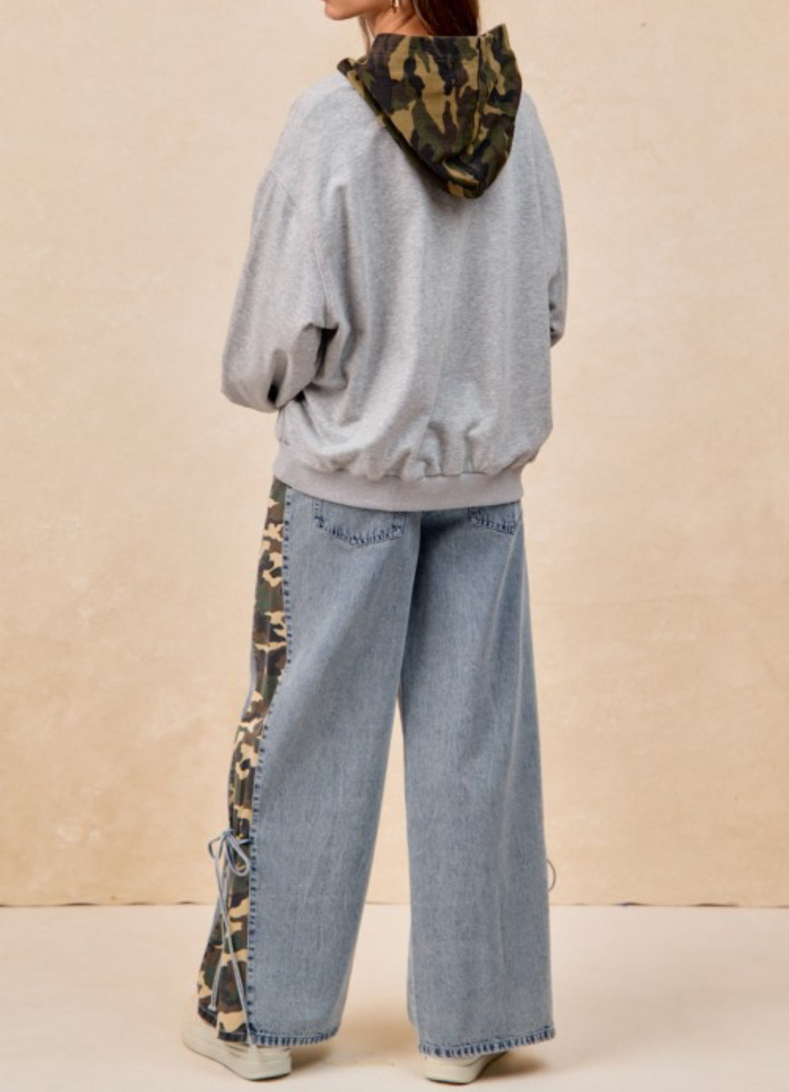 Camo/Denim wide leg jean