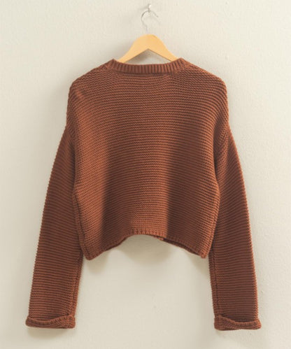 Textured Knit Sweater- Chestnut