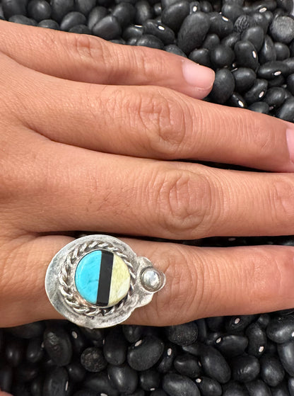 Vintage Turquoise Inlay Sterling Silver Ring