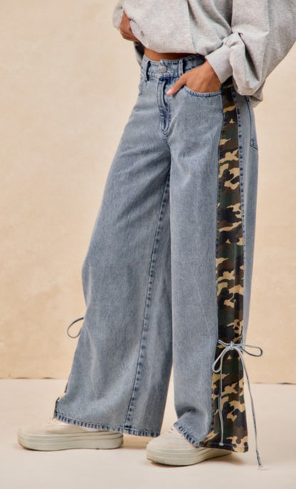 Camo/Denim wide leg jean