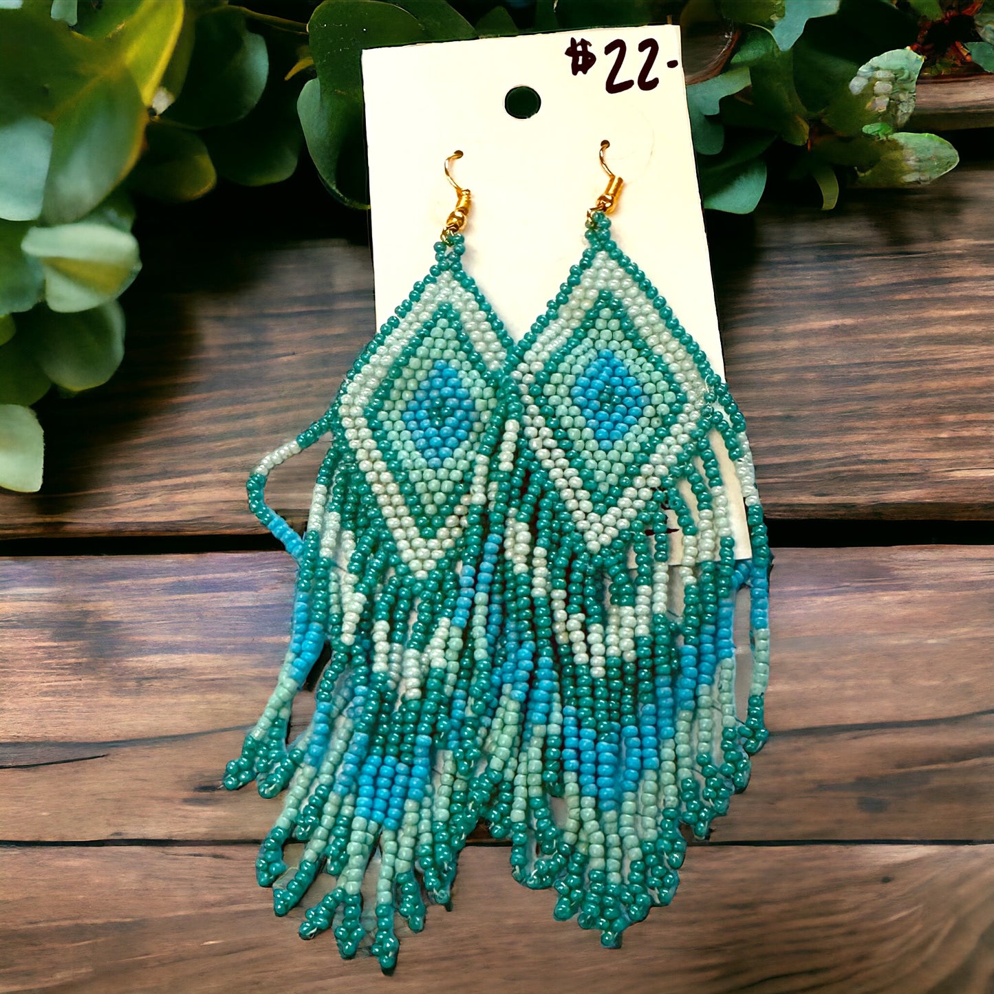 Turquoise Teal & Blue Fringe Beaded earrings