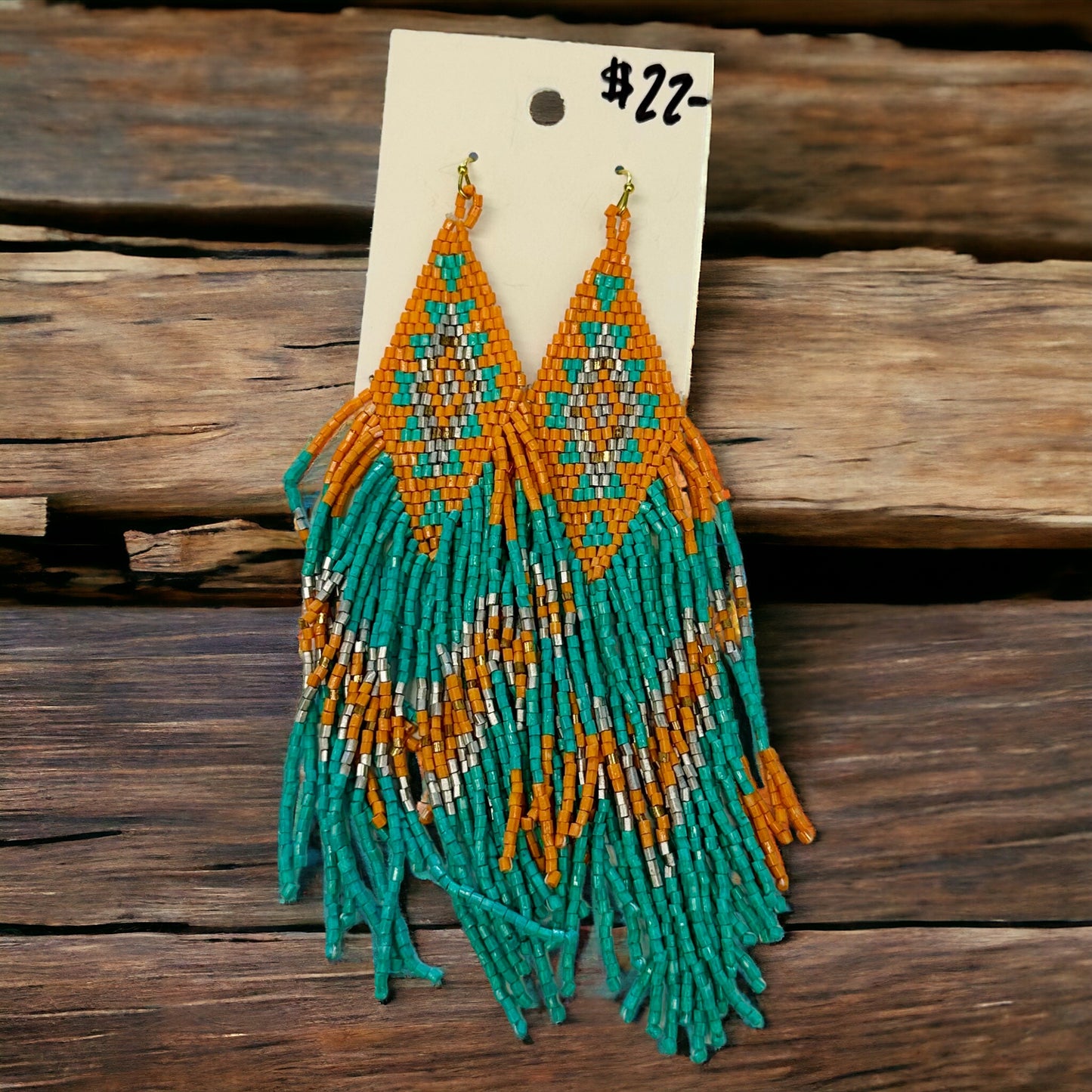 Orange & Turquoise Fringe beaded earrings