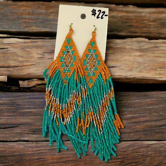 Orange & Turquoise Fringe beaded earrings