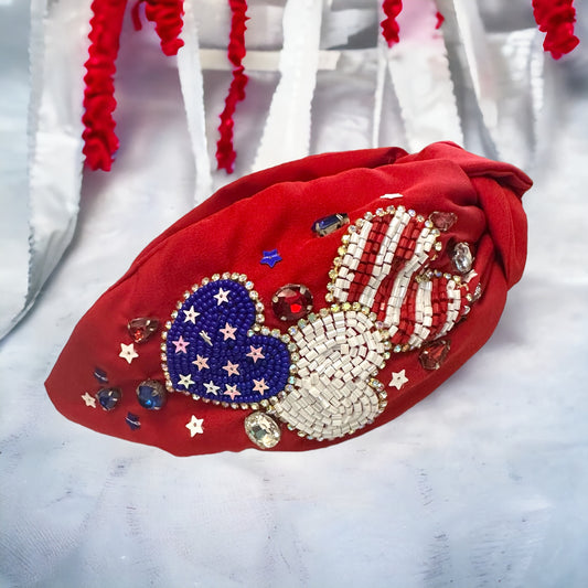 Red/White/Blue Hearts Beaded Headband