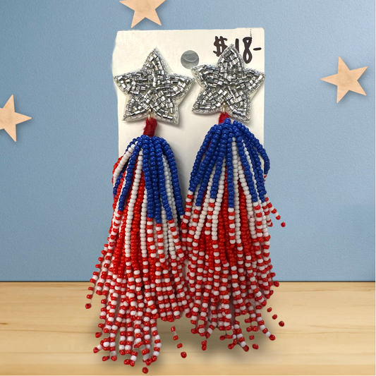 Red/White/Blue tassel Beaded earrings