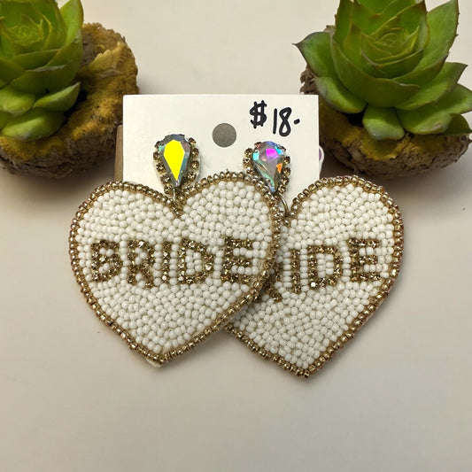 “Bride” heart shaped earrings