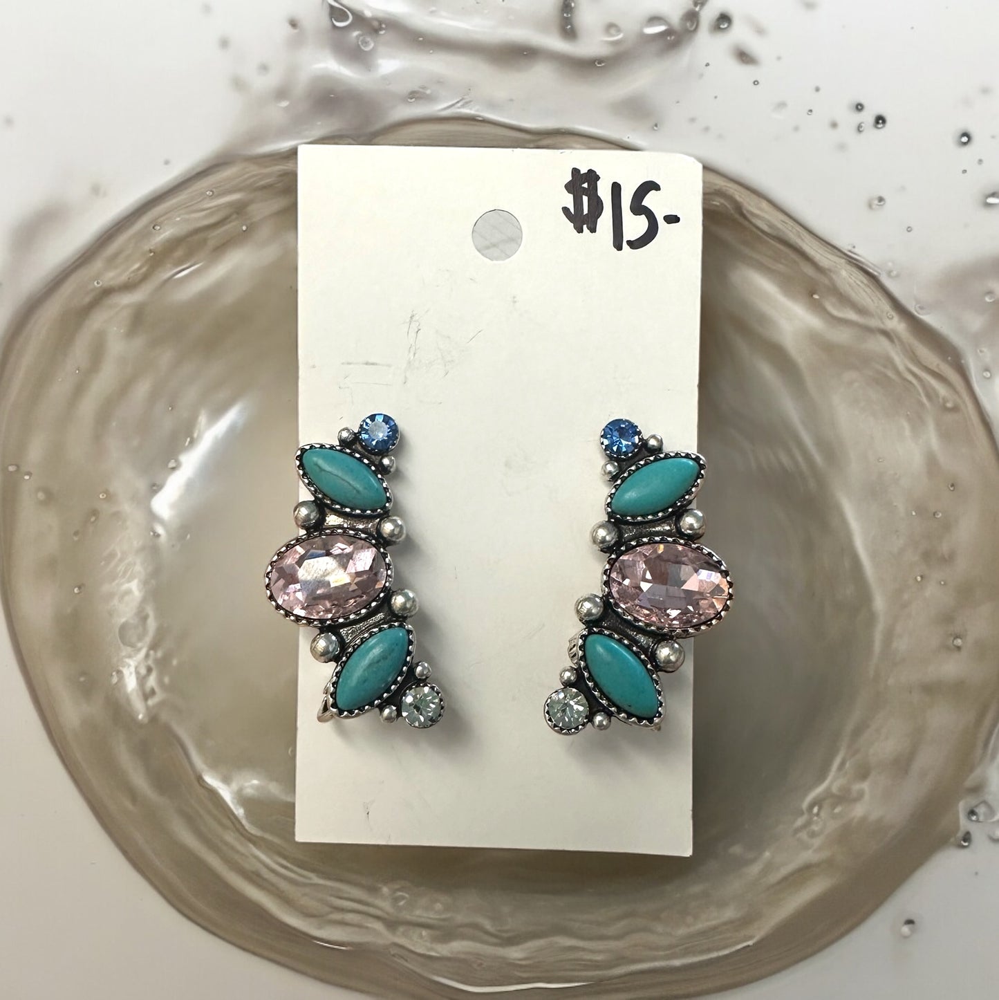 Pink/Blue Turquoise Clip Earrings