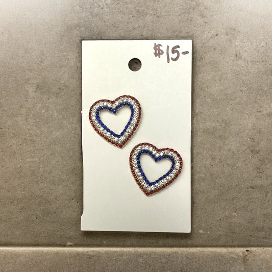 Red/White/Blue Rhinestone Heart earrings