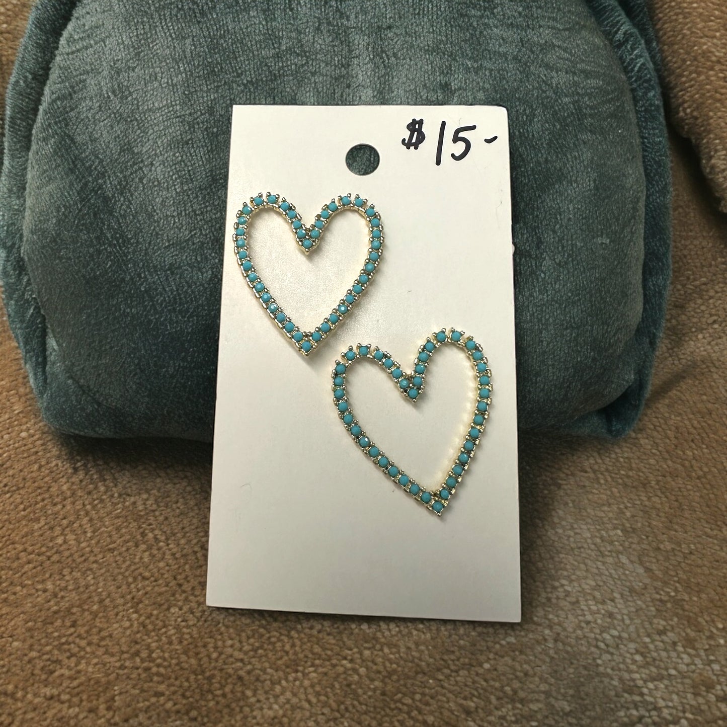 Gold Turquoise beaded heart earrings