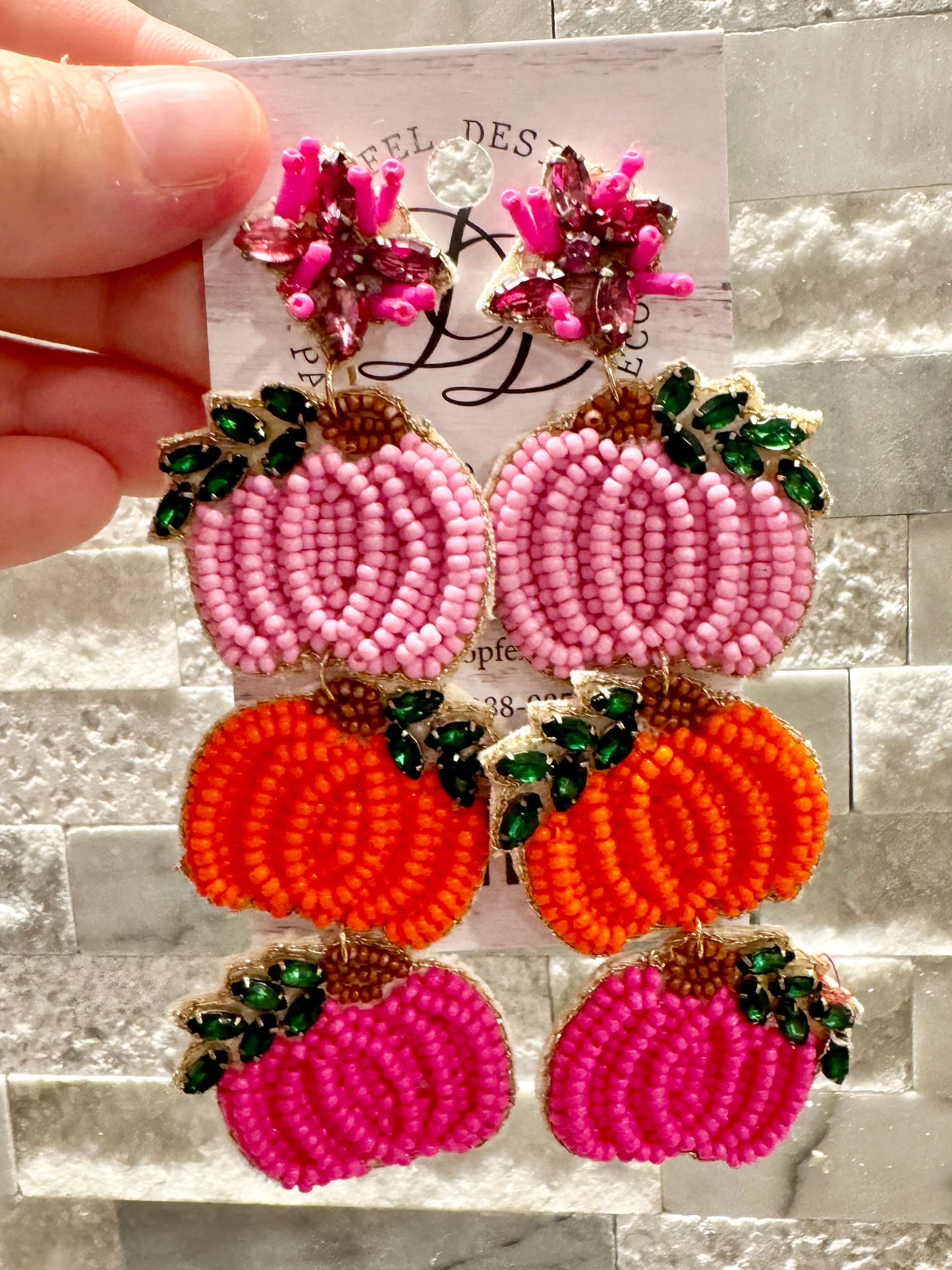 Pumpkin Trio Stacked Earrings Pink